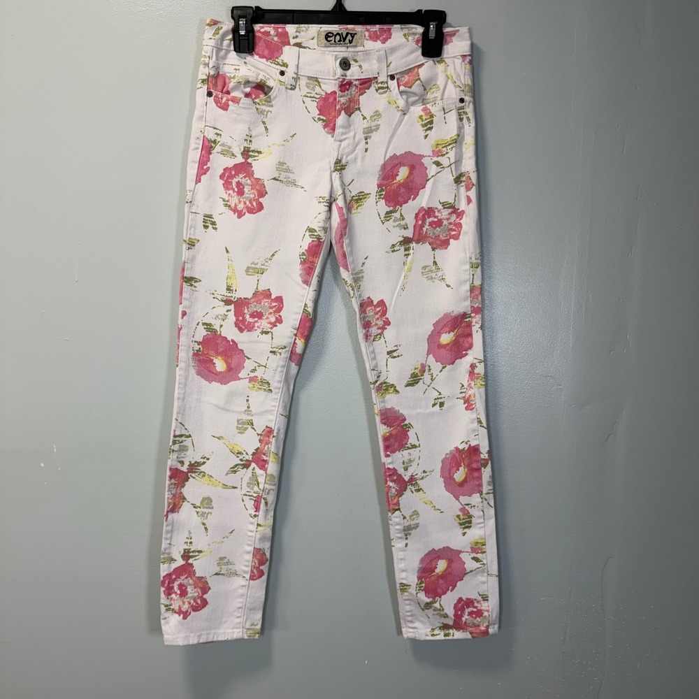 Just Black Envy‎ Boutique Floral Skinny Jeans White Pink Size 26 BP893